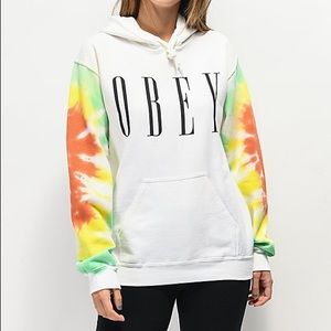 NEW OBEY Relaxed Fit TieDye Sleeve Pullover Hoodie